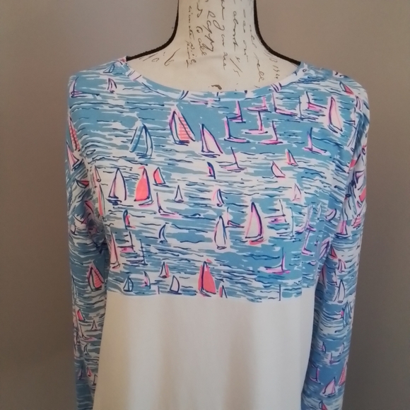 Lilly Pulitzer Finn Top Zanzibar Blue Boatylicious Long Sleeve Tee - S - Picture 6 of 8